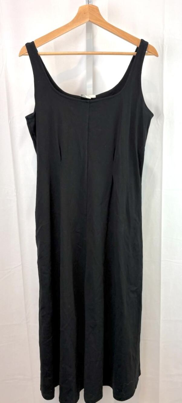 VINCE  L Paneled Trapeze Midi Dress Scoop Back Sleeveless Stretch Cotton Black